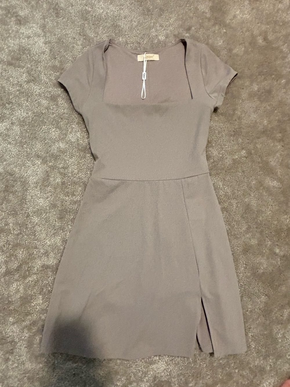 Amazon Women's Short Sleeve Taupe Mini Dress with Front Slit